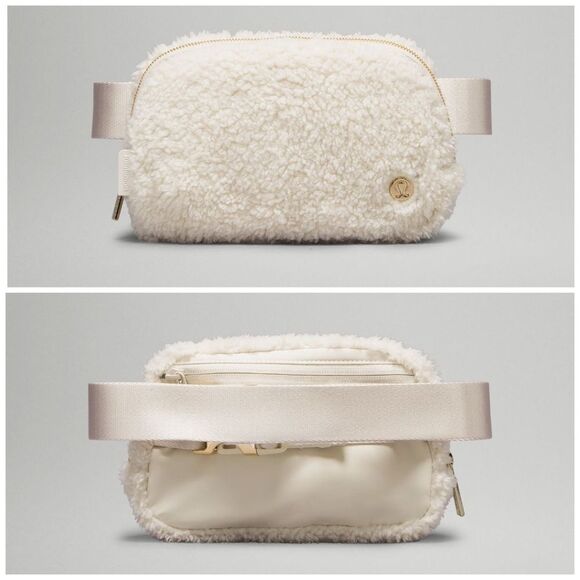 Lululemon Everywhere Belt Bag 1L Fleece‎ white opal/gold NWT Sherpa - Picture 1 of 5